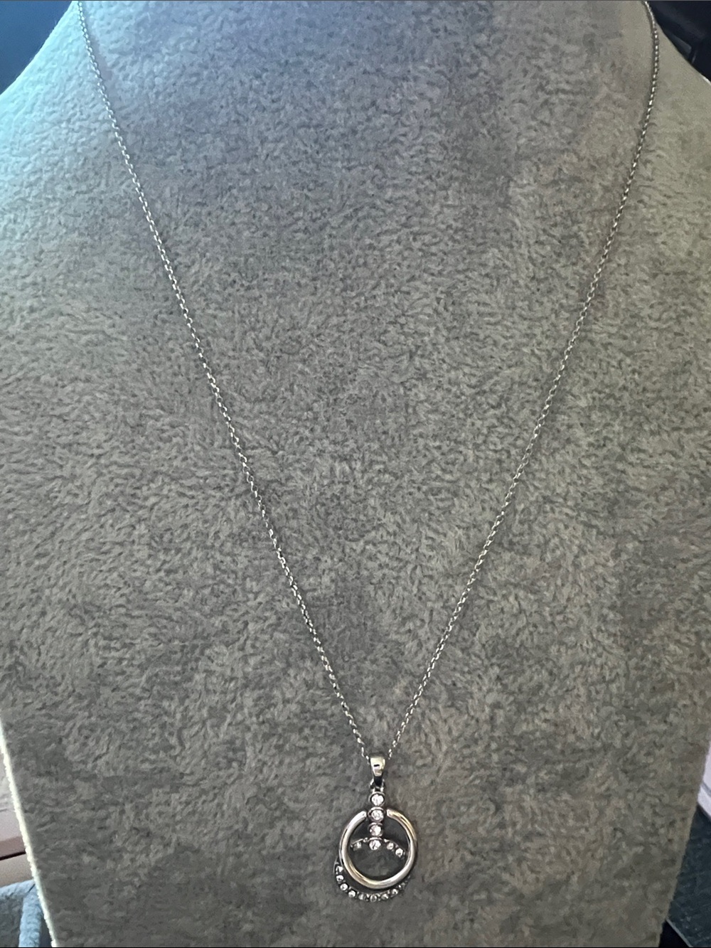 Delicate Silver Double-Ring Pendant Necklace with Crystal Accents